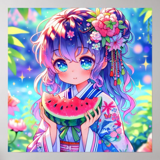 アニメかわいらしガール食べズスイカ ポスター (正面)