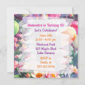 アニメかわいらしガール・オブ・カラーパーソナライズされた誕生日 招待状 (裏面)