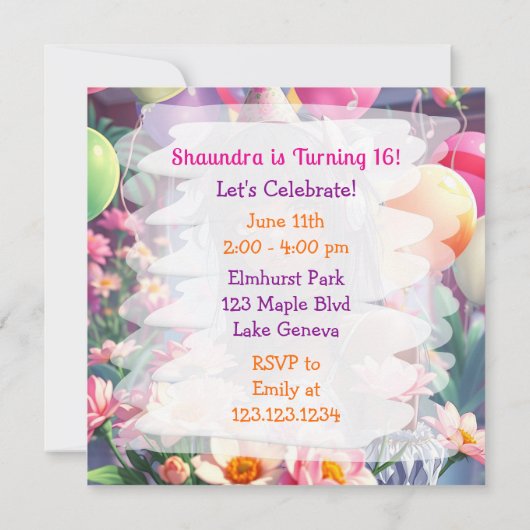 アニメかわいらしガール・オブ・カラーパーソナライズされた誕生日 招待状 (裏面)