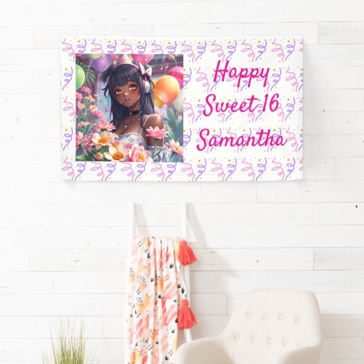 アニメかわいらしガール・オブ・カラーパーソナライズされた誕生日 横断幕 (インサイチュ)