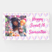 アニメかわいらしガール・オブ・カラーパーソナライズされた誕生日 横断幕 (横)