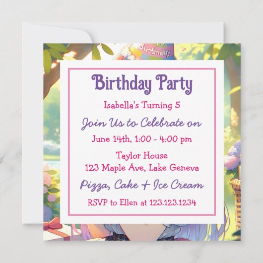 アニメかわいらしホールディングキッテンガールズ誕生日 招待状 (裏面)