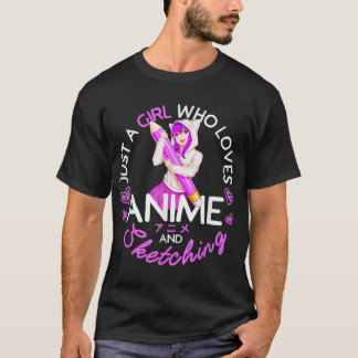 アニメが大好きでアニメをスケッチしている女の子 Tシャツ