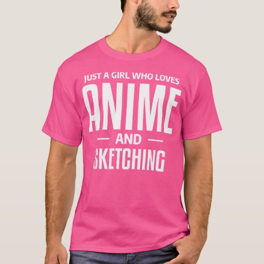 アニメが大好きでオタクSkをスケッチしている女の子 Tシャツ (正面)