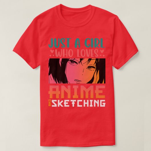 アニメが好きでオタクをスケッチする女の子 Tシャツ (デザイン正面)