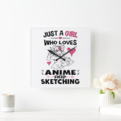 アニメが好きで女の子のスケッチが好きな女の子 スクエア壁時計 (ホーム)