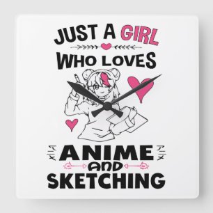 アニメが好きで女の子のスケッチが好きな女の子 スクエア壁時計