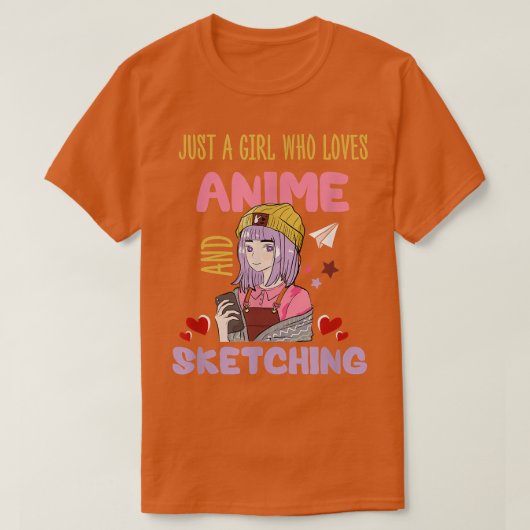アニメが好きで日本をスケッチする女の子だけAn Tシャツ (デザイン正面)
