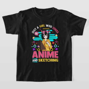 アニメが好きでTシャツをスケッチする女の子 Tシャツ