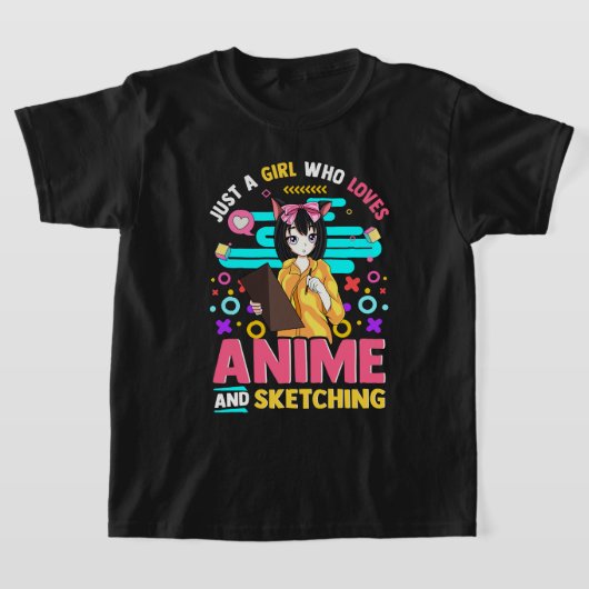 アニメが好きでTシャツをスケッチする女の子 Tシャツ (レイダウン)