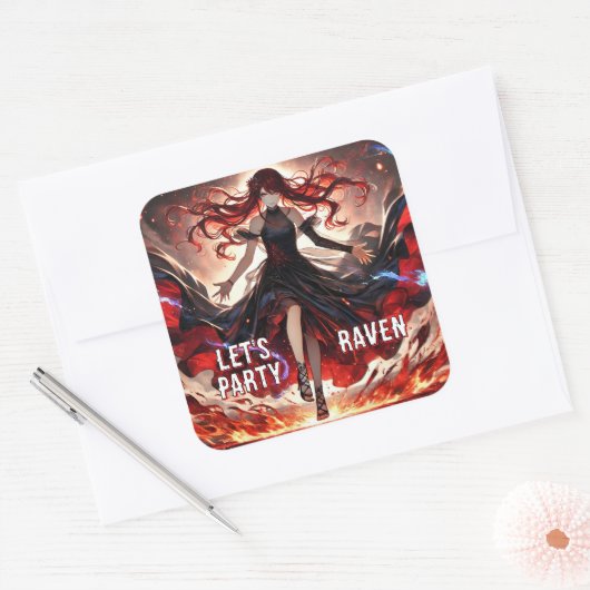 アニメが炎を駆り立て、嵐を受け入れカスタムる スクエアシール (封筒)