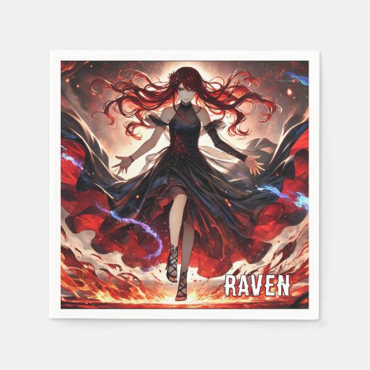 アニメが炎を駆り立て、嵐を受け入れカスタムる スタンダードカクテルナプキン (正面)