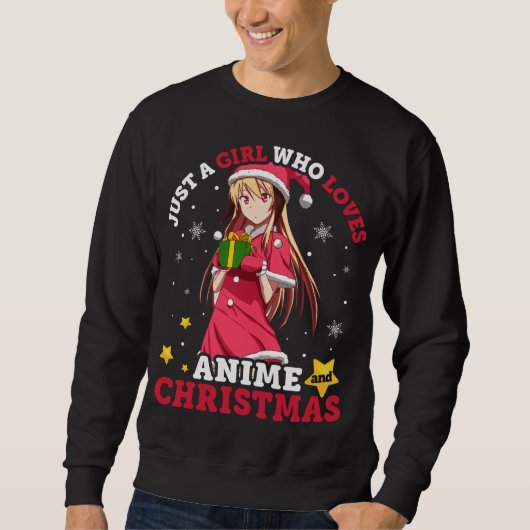 アニメとクリスマスパジャマが大好きな女の子 スウェットシャツ (正面)