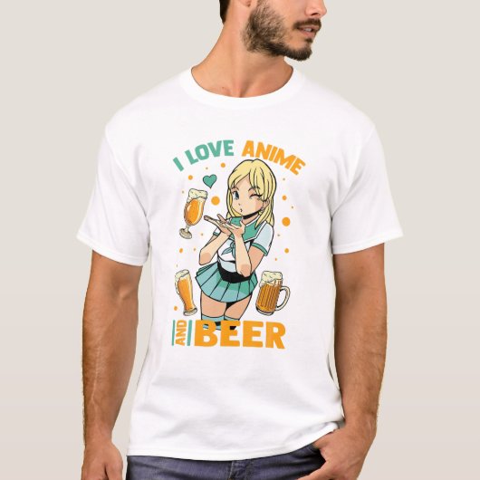 アニメとビールが大好き – かわいいかわいい-マンガオタク Tシャツ (正面)