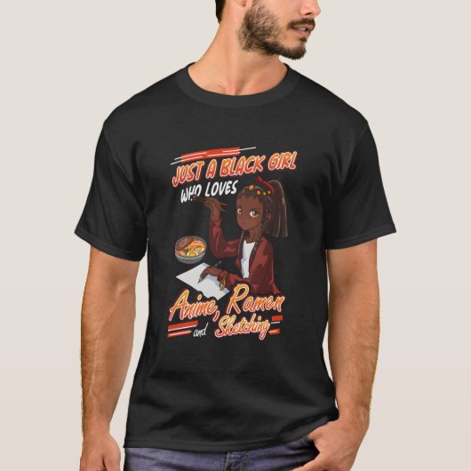 アニメとラフスケッチが好きなブラック Tシャツ (正面)