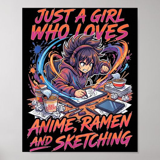 アニメとラーメンとイラスト描きが好きな女の子 ポスター (正面)