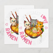 アニメとラーメン 日本の麺 ネコ かわいい 招待状 (正面/裏面)