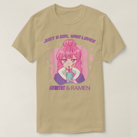 アニメとラーメンTを愛する少女 Tシャツ (デザイン正面)