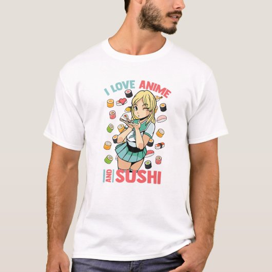 アニメと寿司が大好き – かわいいかわいい-マンガオタク Tシャツ (正面)