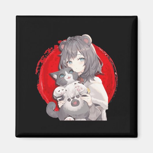 アニメと猫好き日本のマンガかわいいオタクG マグネット (正面)