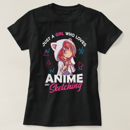 アニメと絵を描くのが大好きな女の子 Tシャツ (デザイン正面)