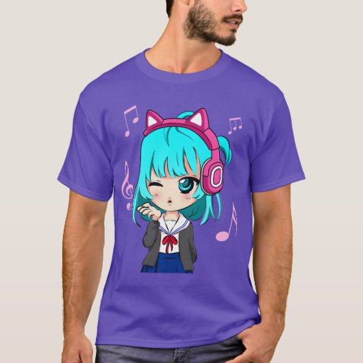 アニメと音楽の少女のforeenちびグラフィック アニメfr tシャツ (正面)