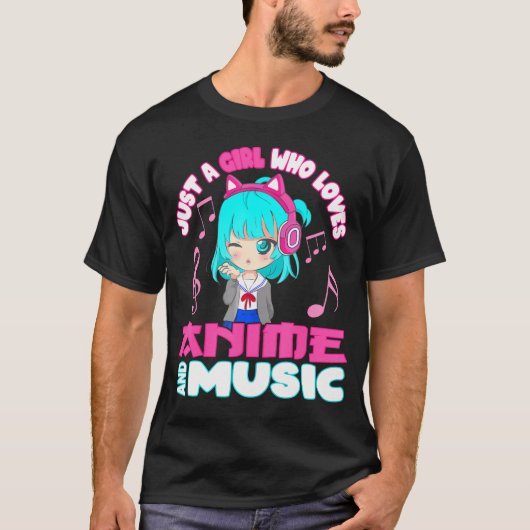 アニメと音楽ガールNチビ（小さくかわいく書いた感じ） おもしろい Tシャツ (正面)