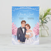 アニメのおとぎ話の花嫁と花婿の結婚式の招待状 招待状 (スタンド正面)