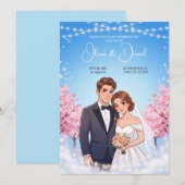 アニメのおとぎ話の花嫁と花婿の結婚式の招待状 招待状 (正面/裏面)