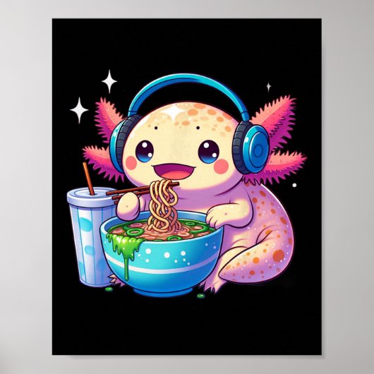 アニメのかわいいアホロートルがラーメンを食べる子供Tシャツ ポスター (正面)