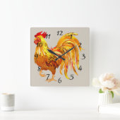 アニメのオンドリ スクエア壁時計 (ホーム)