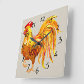 アニメのオンドリ スクエア壁時計 (傾斜)