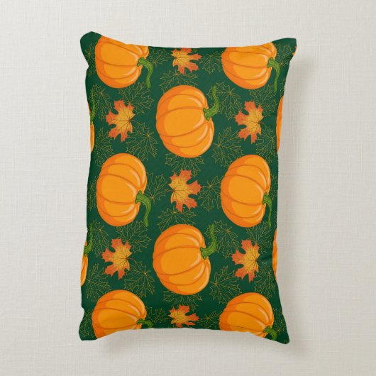 アニメのカボチャと秋のカエデ落ち アクセントクッション (裏面(縦))