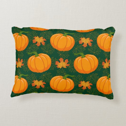 アニメのカボチャと秋のカエデ落ち アクセントクッション (裏面)