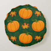 アニメのカボチャと秋のカエデ落ち ラウンドクッション (裏面)