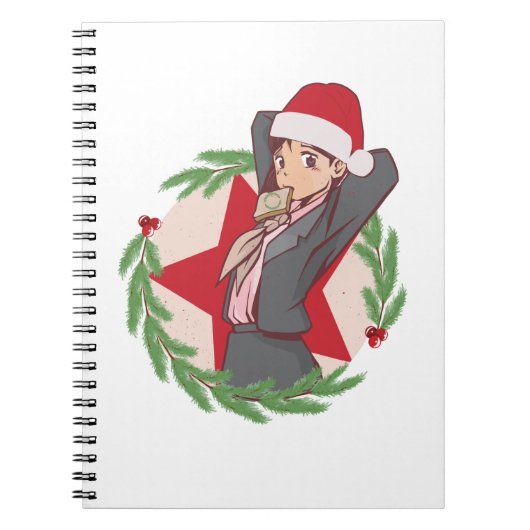 アニメのクリスマスセーター - 可愛い女の子のサンタ帽子 ノートブック (正面)