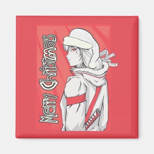 アニメのクリスマスセーター、Xmasかわいい女の子 マグネット (正面)
