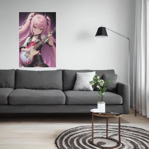 アニメのクール若い遊女性のギター AI Art ポスター
