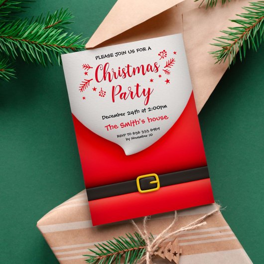 アニメのサンタクロースはヒゲのベルトのバックルでスーツ 招待状