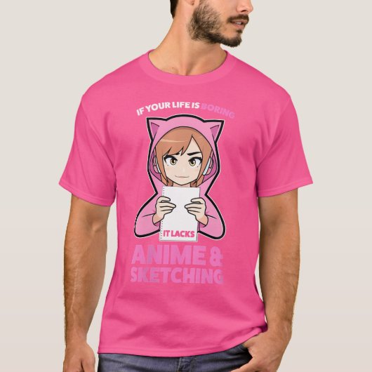 アニメのスケッチが欠けている女性 Tシャツ (正面)