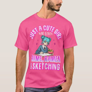 アニメのスケッチやラムが大好きな、かわいい女の子 Tシャツ