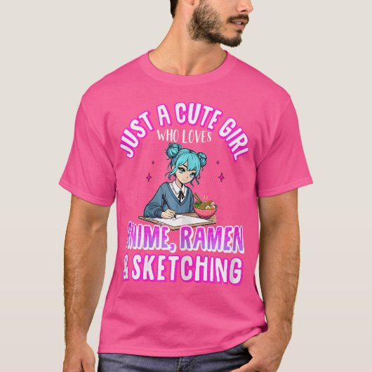 アニメのスケッチやラムが大好きな、かわいい女の子 Tシャツ (正面)