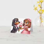 アニメのダックスフンド バレンタイン カード (黄色い花)