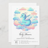 アニメのドラゴン ベビーシャワー 招待状 (正面/裏面)