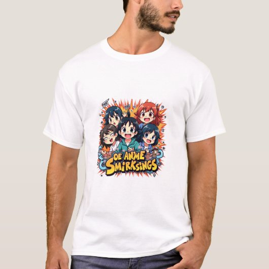 アニメのニヤリ集団: 遊び心あふれるちびキャラグループ Tシャツ (正面)