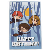 アニメのハリー、ロン、ハーマイオ飛んでいるニー・イン・ウッズ ミディアムペーパーバッグ (正面)