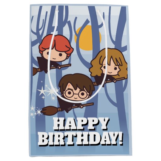 アニメのハリー、ロン、ハーマイオ飛んでいるニー・イン・ウッズ ミディアムペーパーバッグ (正面)