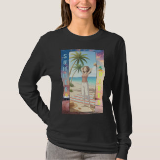 アニメのビーチシーン 夏の雰囲気 – キャラクターアート Tシャツ