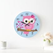 アニメのピンクのフクロウ ラージ壁時計 (ホーム)