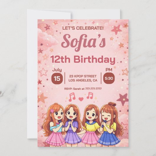 アニメのベストフレンズスクワッドの誕生日 招待状 (正面)